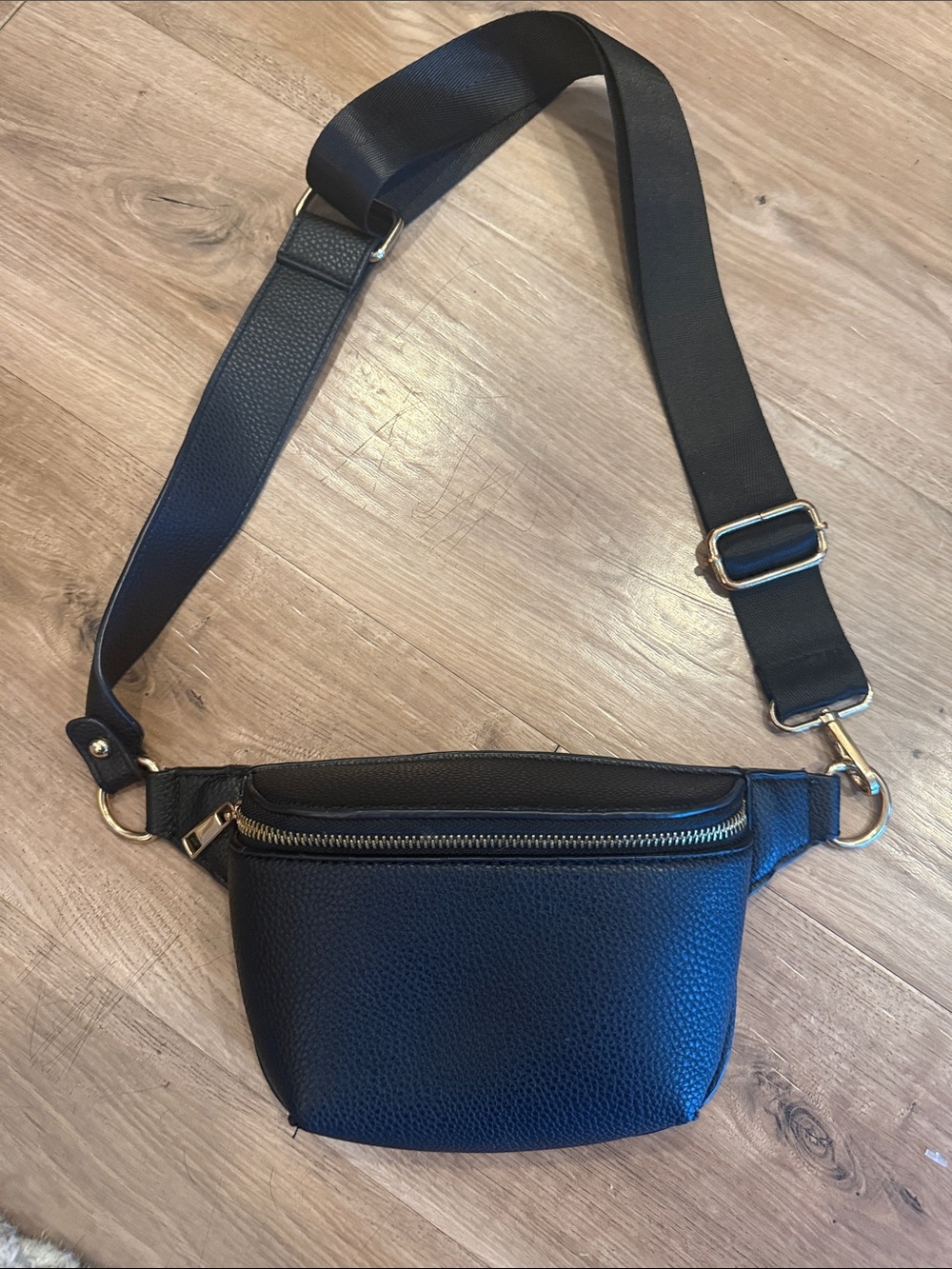 Nasty Gal Black Faux Leather Belt Bag with Gold Hardware